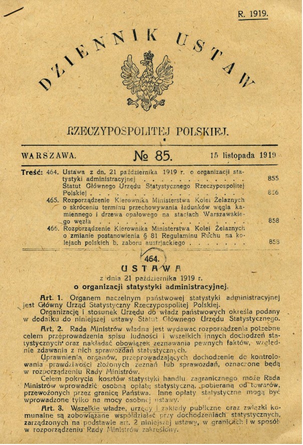 Ustawa z dnia 21 października 1919 r. o organizacji statystyki administracyjnej.