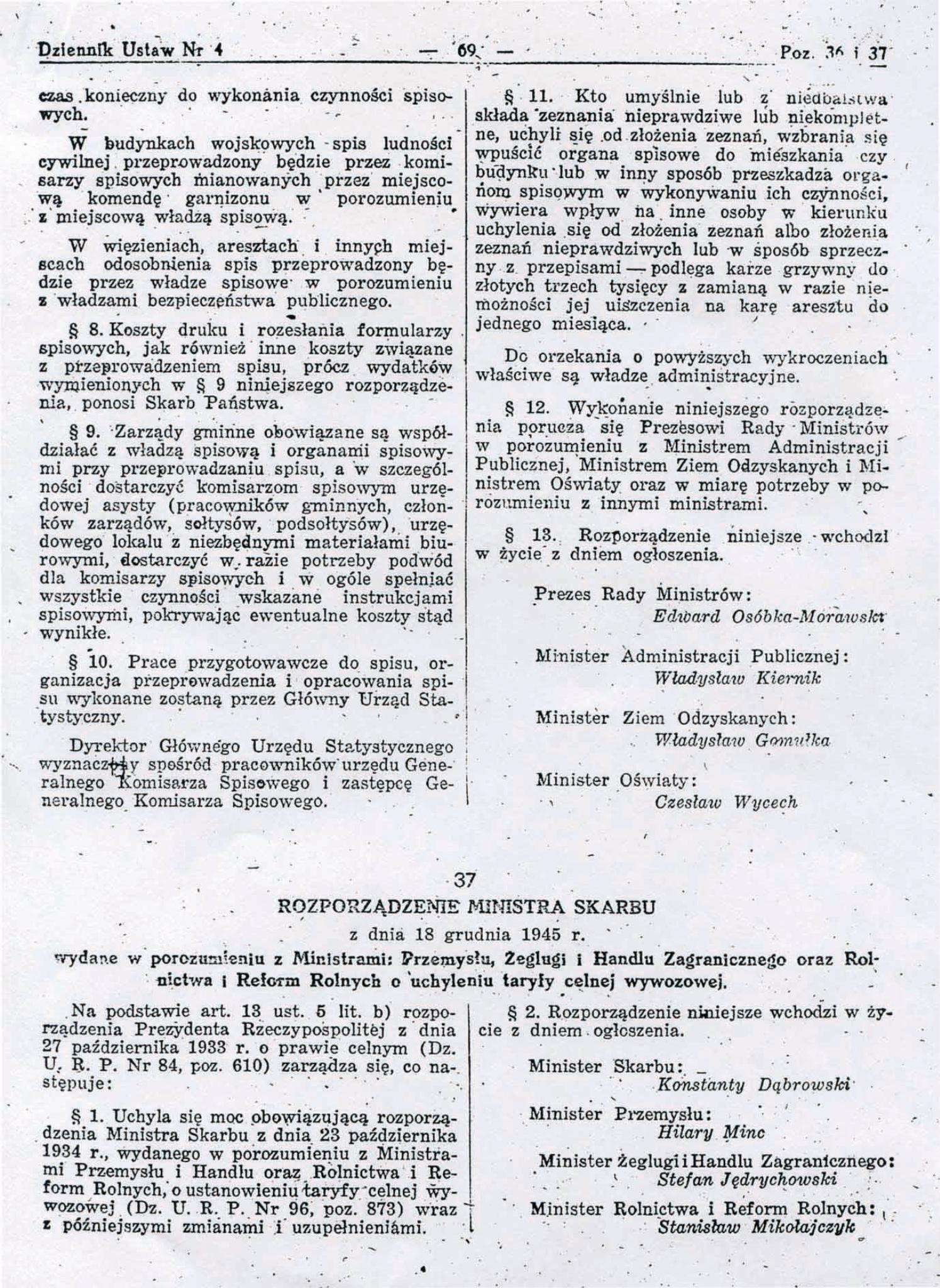 Rozporządzenie Rady Ministrów z dnia 10 stycznia 1946 r.